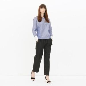 Sandro Blue and White Striped Popover Blouse